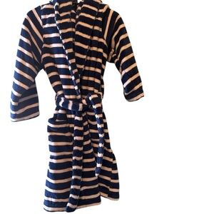 Tucker + Tate Robe Boys Fleece Hooded Bathrobe Sz 7/8 Striped Blue White